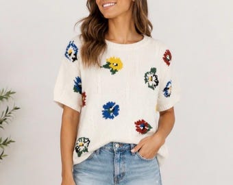 Vintage Adrienne Vittadini Sport Floral Sweater Small Pullover 80’s 90’s Cotton