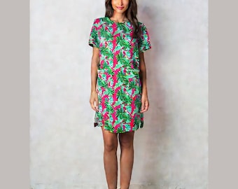 Vintage Lilly Pulitzer Daisy Floral Print Shift Dress Sz 8 White Tag Lace Pocket