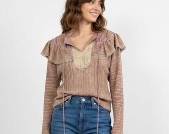 Vintage KOOS Van Den Akker NY Boho Cottage Bluse USA Frauen Sz 8 Bauern Hippie 70er 80er Festival