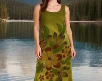 Vintage Adrianna Papell Art To Wear Floral Maxi Dress Medium Green Sheer India