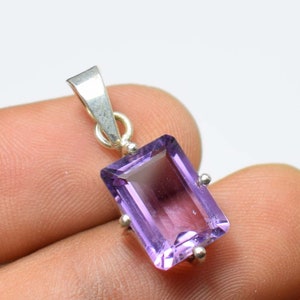 Natural Purple Amethyst Solid 925 Sterling Silver Pendant For Women, Handmade Engraved Pear Silver Pendant For Wedding Anniversary