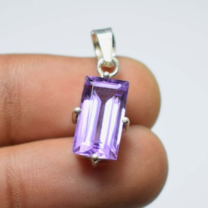 Natural Purple Amethyst Solid 925 Sterling Silver Pendant For Women, Handmade Engraved Pear Silver Pendant For Wedding Anniversary