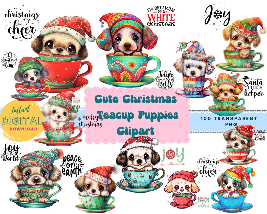 Teacup Puppy Christmas Clipart Winter Clipart Dog Christmas Etsy