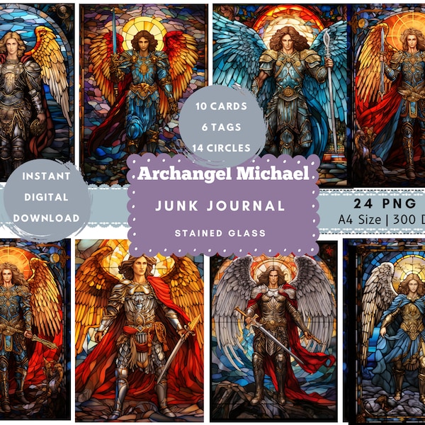 Archangel Michael Stained Glass Junk Journal Pages Bundle Stained Glass Printables for Scrapbooking Junk Journal Paper Digital Download kit