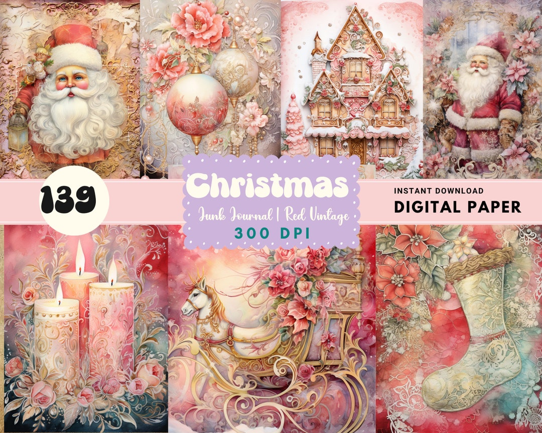 Junk Journal Paper Pink Christmas Junk Journal Decor Printable Sheet ...