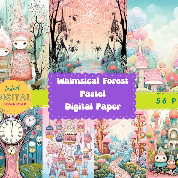 Festive Forest Journal Pages Whimsical Forest Pastel junk journal kit printable, ephemera junk journal kit whimsical nature, forest decor