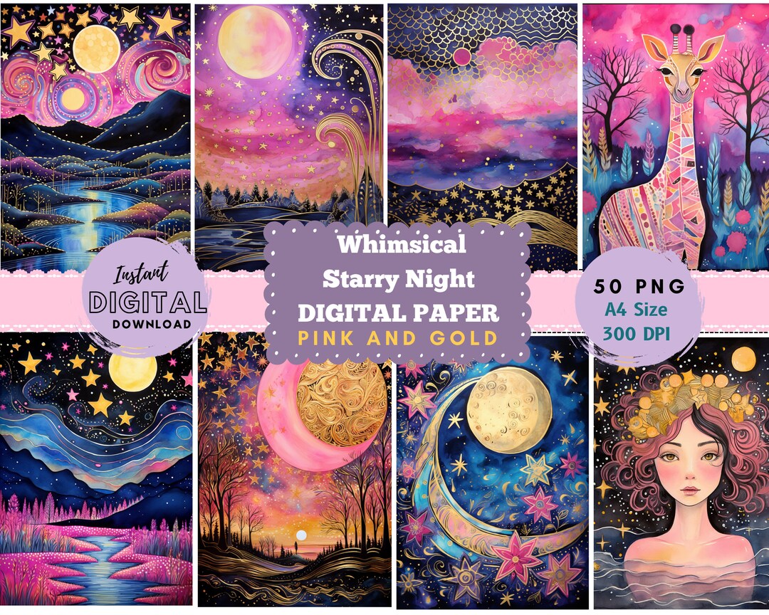 Whimsical Starry Night Digital Paper Bundle Whimsical Starry Night Junk ...