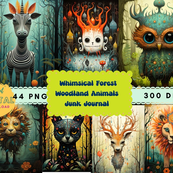 Forest Woodland junk journal kit printable, ephemera junk journal kit, Whimsical print, digital paper,forest woodland junk journal kit