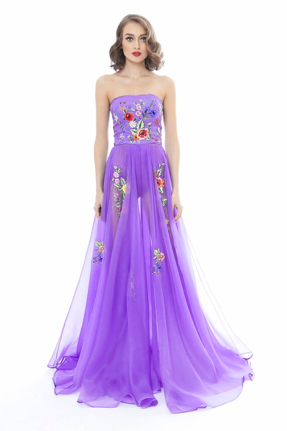 embroidered evening dress