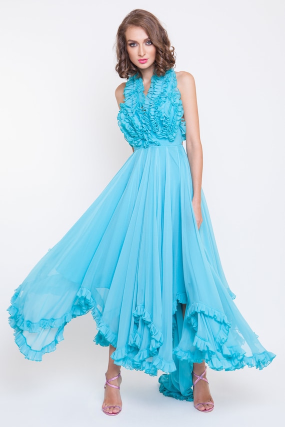 Silk chiffon maxi dress with handmade embroidery Etsy