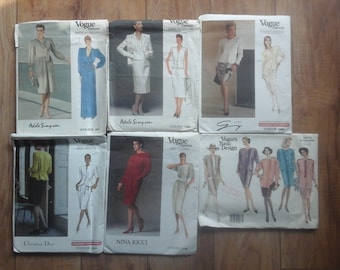 Lot of 5 vintage 1990s Vogue 1990s designer sewing patterns UNCUT sizes 8 10 dresses suits skirts jackets tops tunics Dior Genny
