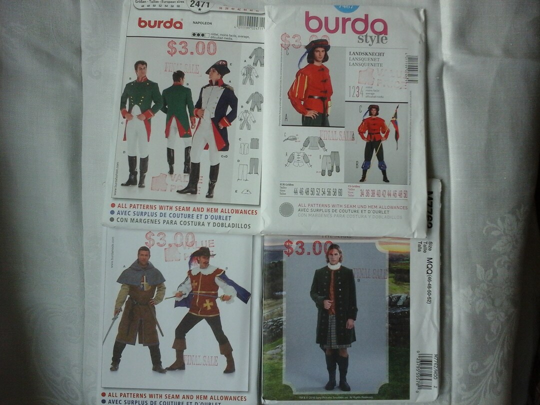 Men's Historical Costume Sewing Pattern UNCUT Musketeer Outlander ...