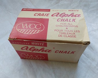 Vintage partial box of dustless white Alpha Chalk made by Weber Costello of Canada 1970s