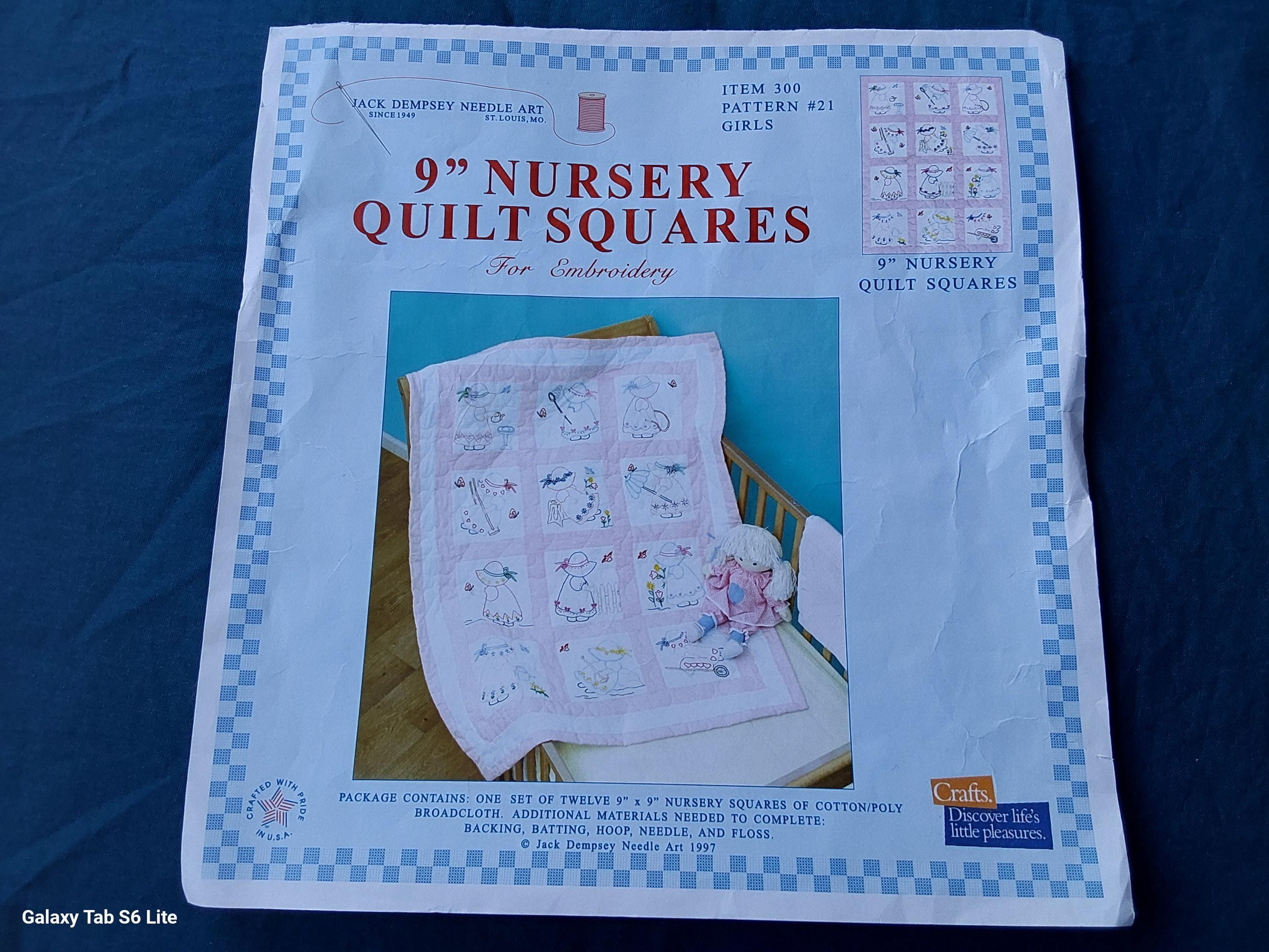 Set of 12 Sunbonnet Sue nursery quilt squares to embroider 9 x 9 inches polycotton by Jack Dempsey Needle Art 1997