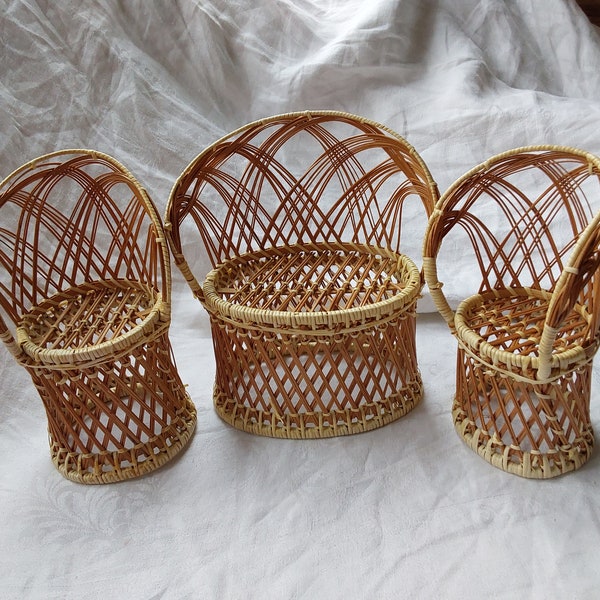 Vintage doll chairs and settee wicker look high back garden patio furniture plant display