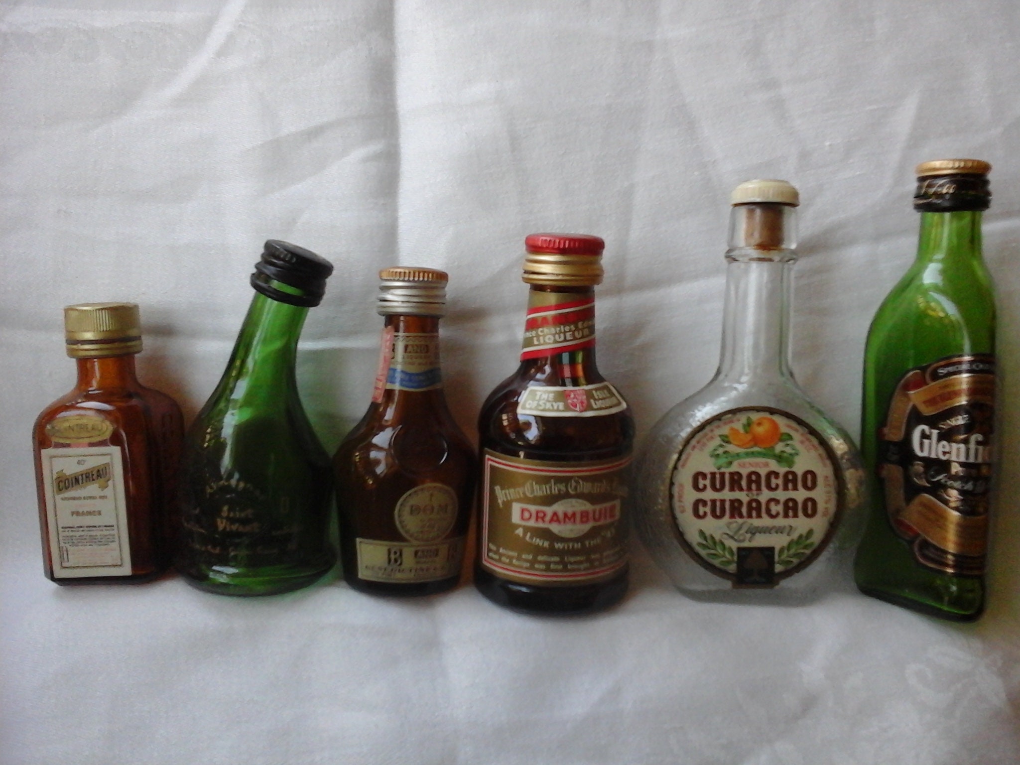 6 Vintage Miniature Liquor Glass Bottles Cointreau Benedictine Armagnac