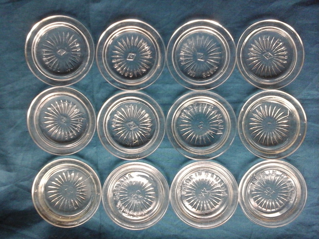 Set of 12 Vintage Glass Canning Jar Lids Dominion Glass Canada Etsy