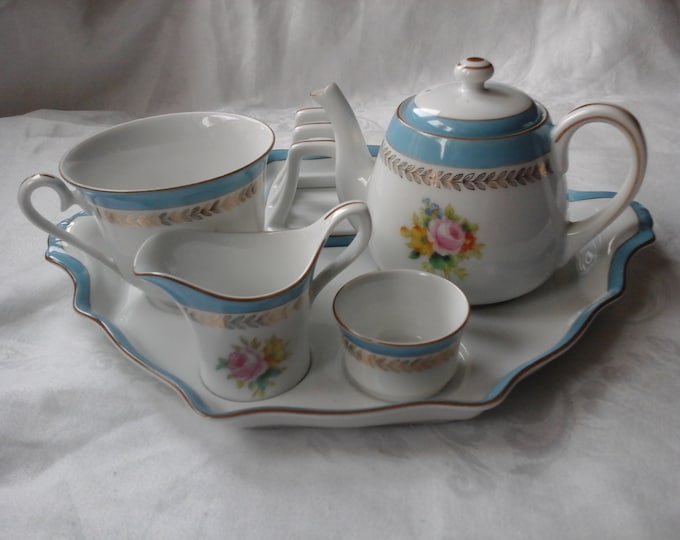 Complete Noritake Breakfast Set Blue Trim Hand Painted Flowers Excellent Condition 1920s Etsy