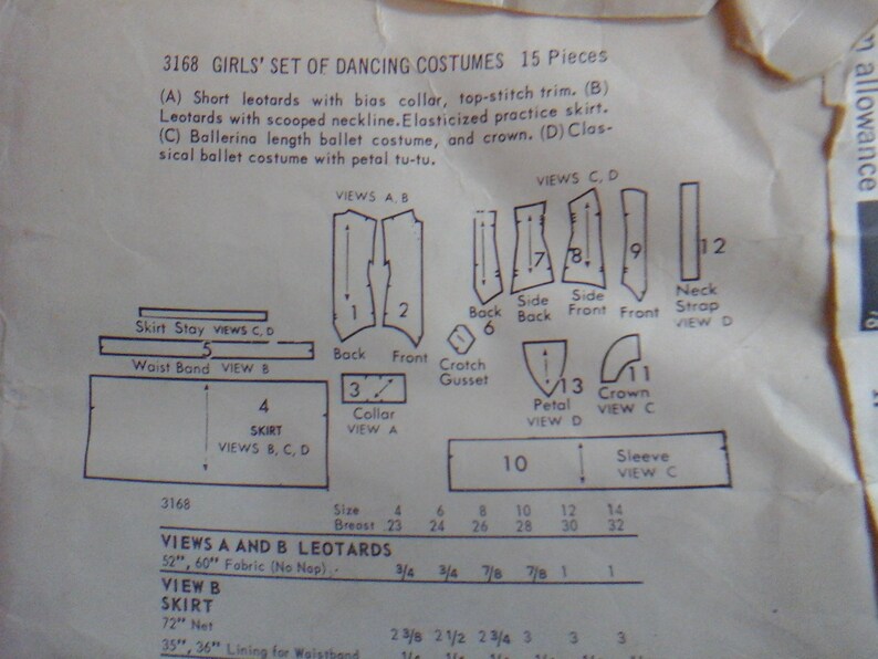 S3168 Pattern Butterick Pattern 3168 1960s Ballerina Dancing Costume Tutu Leotard ...