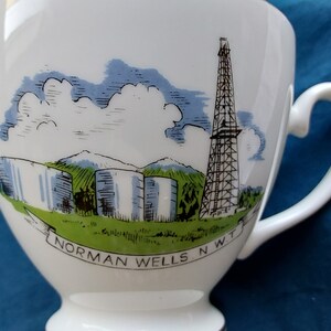 Vintage Royal Grafton bone China teacup and saucer Norman Wells NWT North West Territories oil Derrick Dall sheep