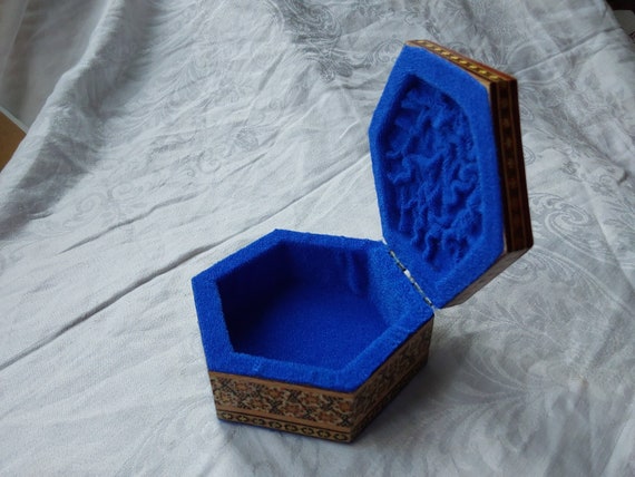 Vintage Hexagonal trinket box intricately hand pa… - image 2