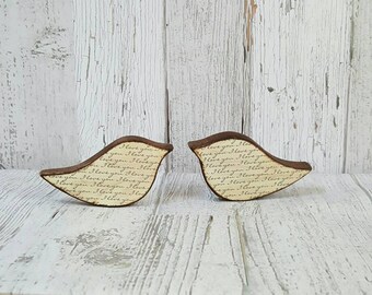 Wood love birds shelf sitters rustic distressed "I love you" paper set of 2