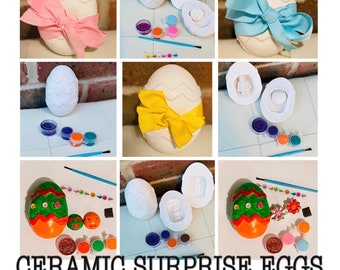 Ceramic Surprise Eggs! Easter Gift-Easter Craft Kit for children-Lockdown Activity-Party Bag Favours/Fillers-Paint Set-Kids Activity