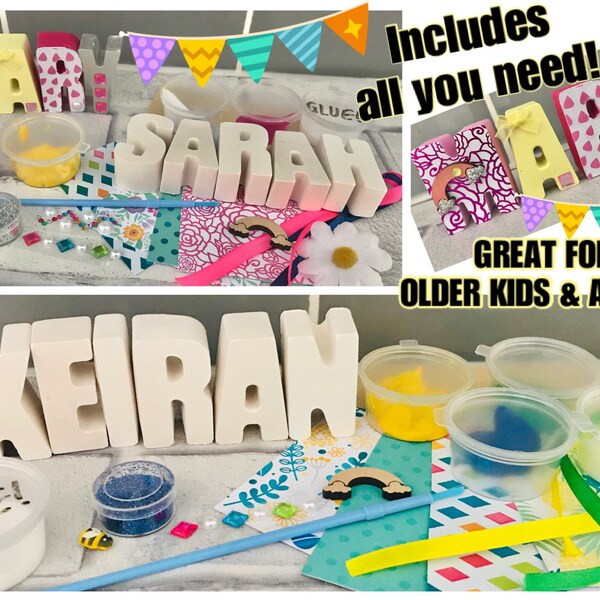 Personalised Decorate your own Name Kit -paint kit-Decopatch kit-Zoom Craft Party-Adult Craft Kit-Craft Kit for Kids-birthday gift-ANY WORD!