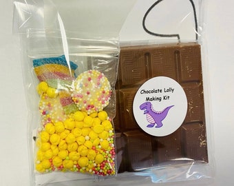 Chocolate Dinosaur Lolly Making Kit-Make Own Lolly-Kids Party Bags-Craft Kit-Baking Craft Party-Family Activity-Hygiene Rating 5