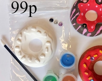 Doughnut Donut Painting Craft Kit from 99p-Plastic or Organza Gift Bag-Paint Set-Unique Party Bag Favour/Fillers-Craft Party-Magnet Activity