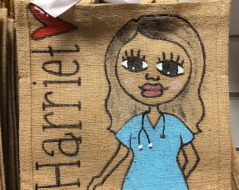 Nurse Bag -Nurse Lockdown Gift -Personalised Jute Bags-unique pictures to look like them-great thank you nurse midwife gift