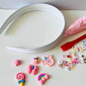 Decoden Cream Glue Kit-Craft Gift-Item,Cream Glue,Charms,Embellishments-Kit for Beginners-Decoden Projects-Kawaii Alice Band-Charms-DIY