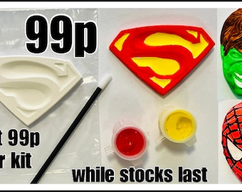 Superhero Painting Craft Kit from 99p-Plastic/Organza Gift Bag-Paint Set-Unique Party Bag Favour/Fillers-Craft Party-Superhero Birthday Gift