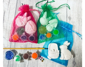 Easter Craft Kit-Easter Hunt Gift in Organza Bag-Party Bag Favours/Fillers-Paint Set-Kids Children Activity-Ceramic Craft