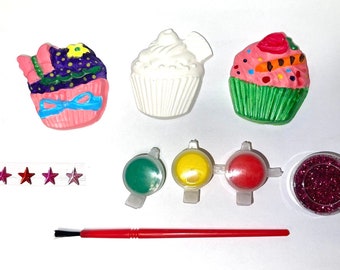 Cupcake Party Bag-Cupcake Craft Kit-Cute Cupcake Magnets Paint Set-Goody Bag-Party Favour/Fillers-Craft Party Idea-Children’s Activity Set