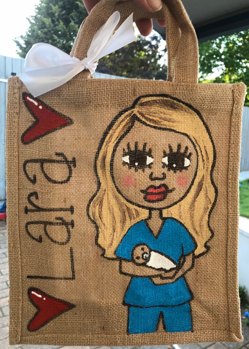 Midwife Bag-Midwife Lockdown Gift-Personalised Jute Bags-unique pictures to look like them-great thank you midwife gift image 2