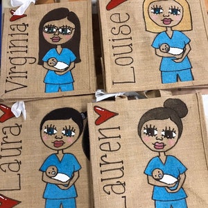 Midwife Bag-Midwife Lockdown Gift-Personalised Jute Bags-unique pictures to look like them-great thank you midwife gift image 6