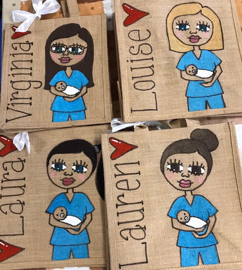 Midwife Bag-Midwife Lockdown Gift-Personalised Jute Bags-unique pictures to look like them-great thank you midwife gift image 6