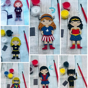 Girl Superhero Magnet Craft Kit in Organza Gift Bag-Superhero Party Gift-Paint Set-Unique Party Bag Favour/Fillers-Craft Party Idea