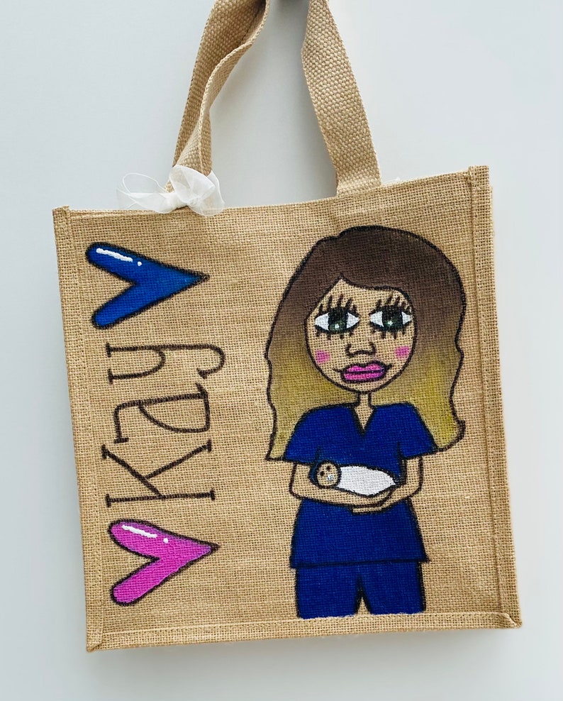 Midwife Bag-Midwife Lockdown Gift-Personalised Jute Bags-unique pictures to look like them-great thank you midwife gift image 9