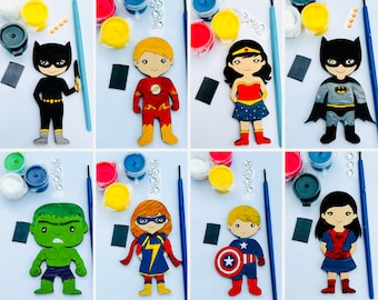Superhero Magnet (Boy/Girl) Craft Kit in Organza Gift Bag-Superhero Party Gift-Paint Set-Unique Party Bag Favour/Fillers-Craft Party Idea