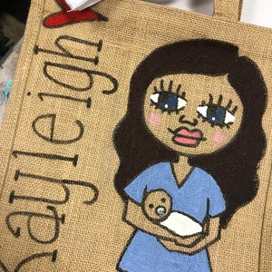 Midwife Bag-Midwife Lockdown Gift-Personalised Jute Bags-unique pictures to look like them-great thank you midwife gift image 1