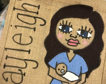 Midwife Bag-Midwife Lockdown Gift-Personalised Jute Bags-unique pictures to look like them-great thank you midwife gift