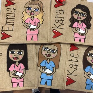 Midwife Bag-Midwife Lockdown Gift-Personalised Jute Bags-unique pictures to look like them-great thank you midwife gift image 5