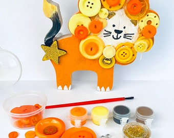 Lion Craft Kit-Button Art Craft-Children’s/Adult Craft-Craft Kit for Kids-Lockdown Gift-Painting Set-Eid Birthday Gift-Zoom Party Idea