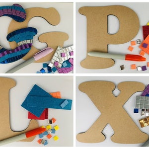 Placa de puerta personalizada-Mosaic Craft Kit-Carta de madera Inicial-Niños's Activity Pack-Craft Kit para niños-Lockdown regalo-cumpleaños regalo