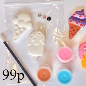 Cute Ice Creams Painting Craft Kit from 99p-Plastic/Organza Gift Bag-Paint Set-Unique Party Bag Favour/Fillers-Craft Party-Magnet Activity