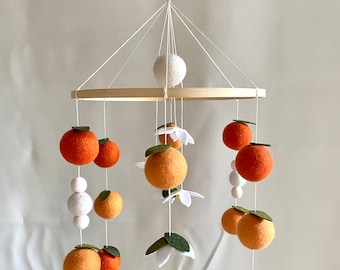 Little Cutie Mandarin Orange Baby Mobile, Citrus, Nursery, Gender Neutral, Baby Gift