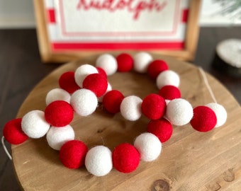 Candy Cane Red & White Felt Ball Christmas Garland