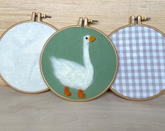 Needlefelt Goose Embroidery Hoop: Cottage Nursery Decor (7.5 inch)